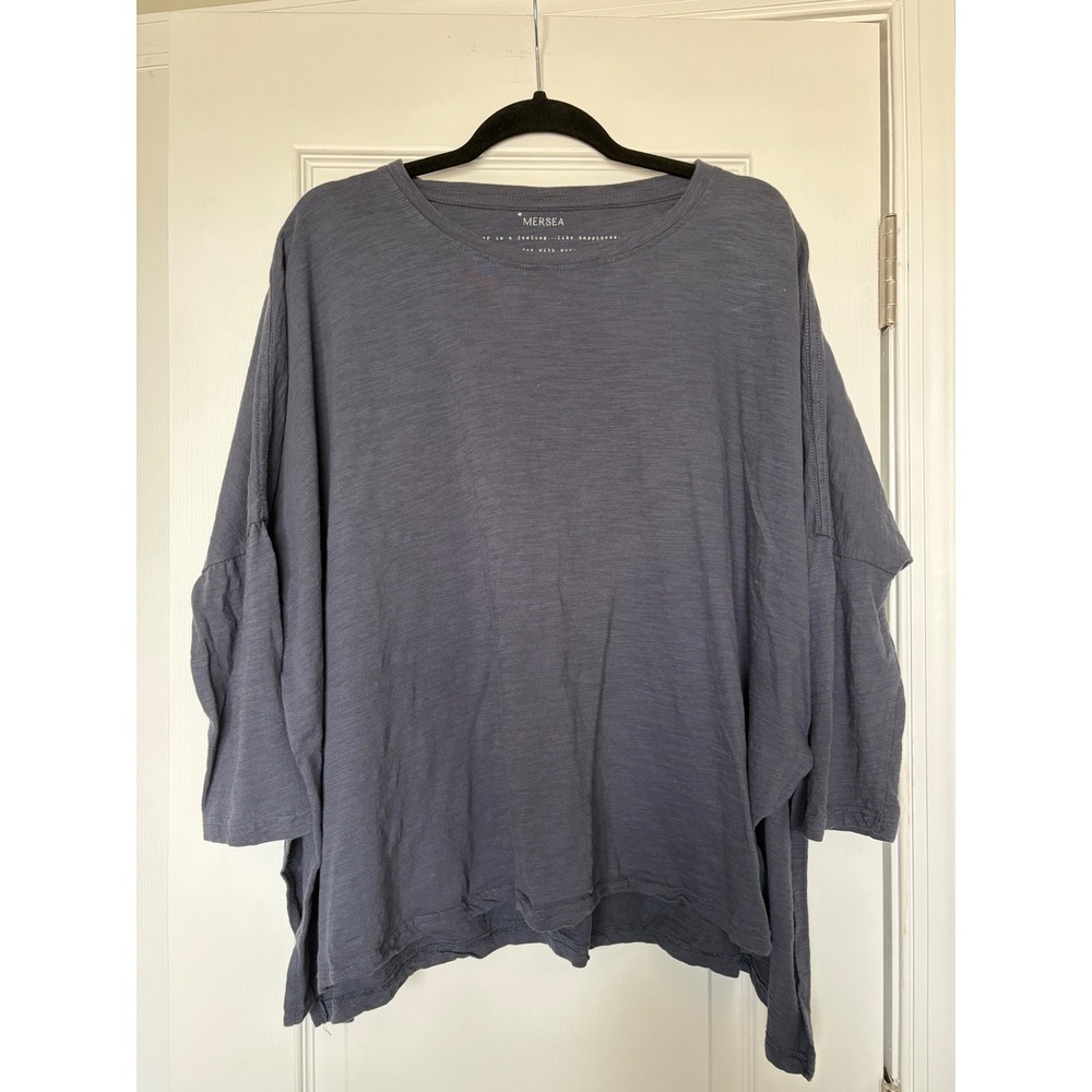 Mersea Slub Cotton Oversized Top Charcoal Gray 3/4 Sleeve Side Slit One Size
